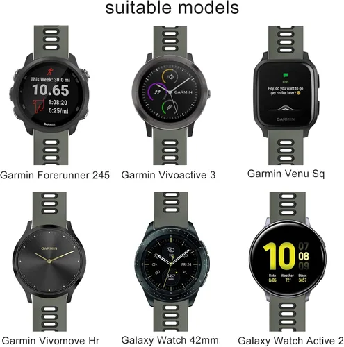 Vista 3 de ISABAKE Correa de reloj Garmin de silicona suave para Garmin Vivoactive 3/Samsung Galaxy Active 2/Garmin Forerunner 245/245 Music 645/Forerunner 645