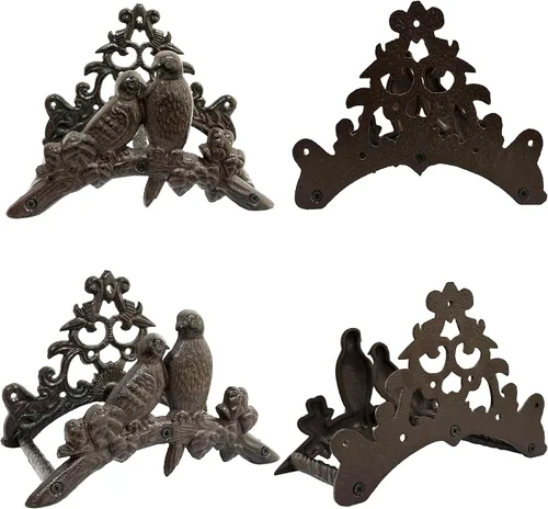 Vista 5 de Soporte para manguera de jardín de hierro fundido resistente para manguera de agua, montaje en pared exterior, estante decorativo de metal sólido