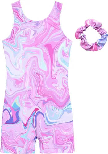 Vista 29 de JESKIDS Leotardos para Niñas de Gimnasia con Shorts de Danza Biketards Acrobacia Coletero a Juego para el Cabello 3~15 Años