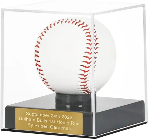 Vista 7 de Vitrina de béisbol con grabado, caja de almacenamiento de acrílico con protección UV, soporte negro, regalo perfecto para el día de San Valentín
