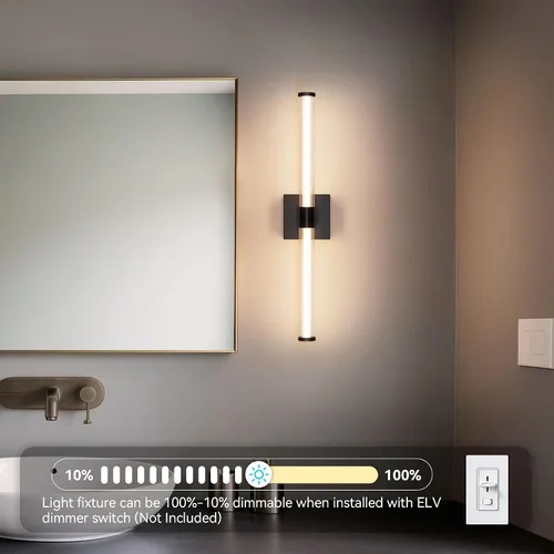 Vista 3 de Tubicen Luz de tocador lineal negra vertical LED luz de pared 360° iluminación completa 12W Horizontal baño tubo barra luz sobre espejo 25 pulgadas