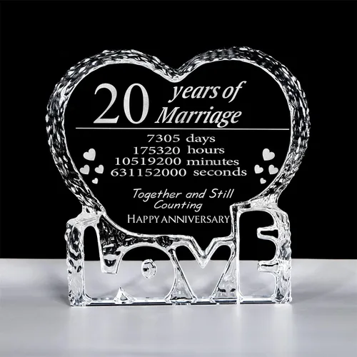 Vista 7 de KWOOD Cristal grabado personalizado en forma de corazón, regalo de boda de 15 aniversario para parejas, esposa, novia, marido, novio (15 aniversario)