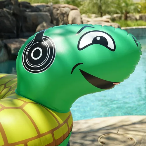 Vista 7 de GoFloats Rockin Turtle - Balsa inflable para fiesta - Divertido flotador de piscina para adultos y niños