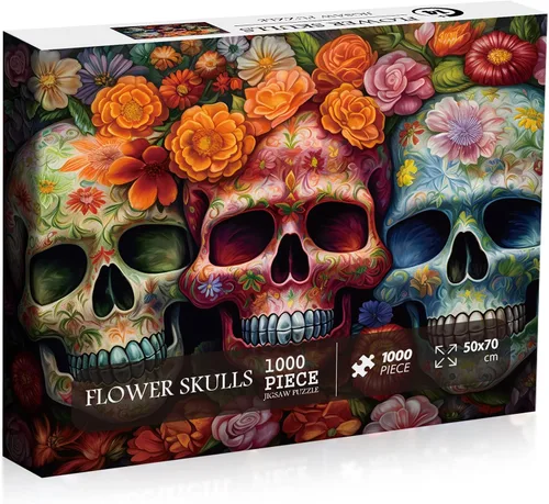Vista 7 de Rompecabezas del Día de los Muertos de Calavera de Azúcar para adultos de 1000 piezas, rompecabezas de Halloween de 1000 piezas, rompecabezas