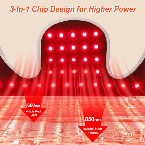 Vista 4 de Terapia de luz roja para cuello y hombros 3-en-1 con perla LED de 660nm y 850nm, cinturón de terapia de luz infrarroja para cuello, cintura
