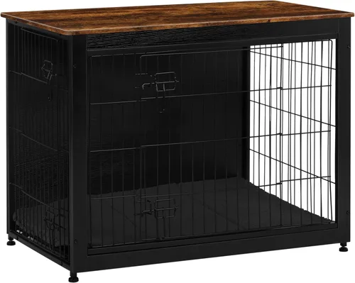 Vista 31 de DWANTON - Perrera con cojín, de madera, con puertas dobles, para interiores, S, M, L, 27.2 pulgadas de largo, negro