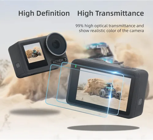 Vista 5 de Protector de pantalla de vidrio templado para cámara DJI Osmo Action 3, 2 películas protectoras de pantalla frontal y 2 películas protectoras