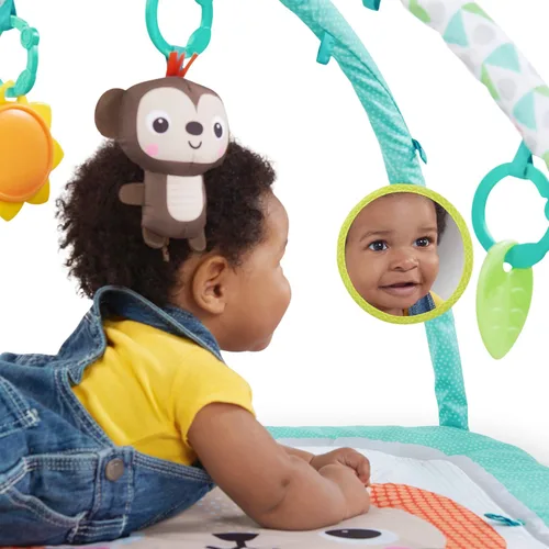 Vista 2 de Bright Starts Safari Blast Activity Gym & Play Mat con juguetes para llevar, edades recién nacidos +