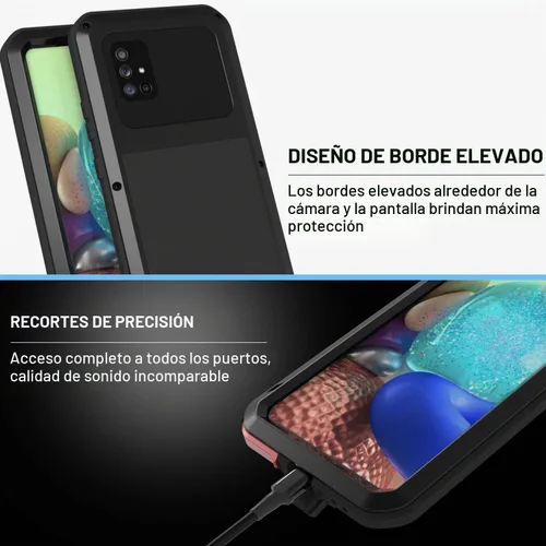 Vista 4 de LOVE MEI Funda para Samsung Galaxy A71 5G con protector de pantalla de vidrio templado, a prueba de golpes, a prueba de arañazos, híbrida de metal
