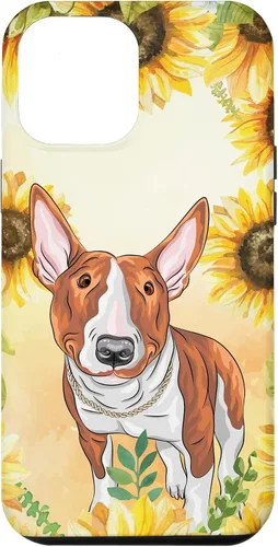 Vista 6 de iPhone 15 Lindo perro de acuarela Bull Terrier - Estuche de flores florales de girasol