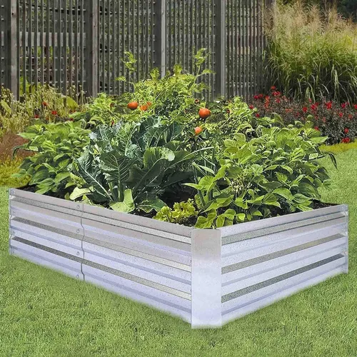 Vista 3 de Camas de jardín elevadas galvanizadas para verduras, caja de plantación grande de metal, kit de jardinería de acero para flores y hierbas