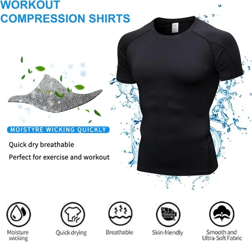 Vista 6 de SPVISE Paquete de 2 o 4 camisetas de compresión de manga corta para hombre, camisetas de entrenamiento, gimnasio, camiseta deportiva de capa base