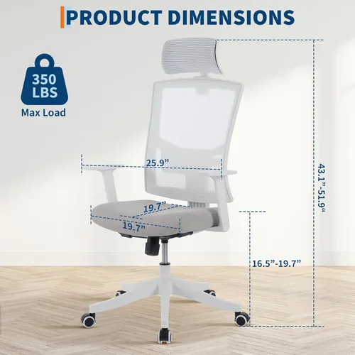 Vista 3 de Ergonomic Office Chair with Headrest, High Back Mesh Desk Chair with Flip-Up Arms, Adjustable Lumbar Support & Recline for Home Office and Gaming
