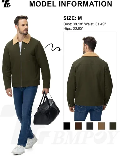Vista 6 de TBMPOY Chaqueta de invierno para hombre, forro polar de sherpa grueso, de algodón, con cremallera completa, bolsillos con cremallera