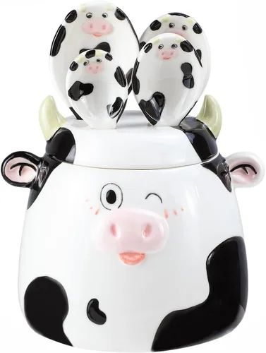 Vista 9 de Sizikato 4 piezas de cucharas medidoras de porcelana con base, lindas cucharas de abeja de cerámica y taza de panal