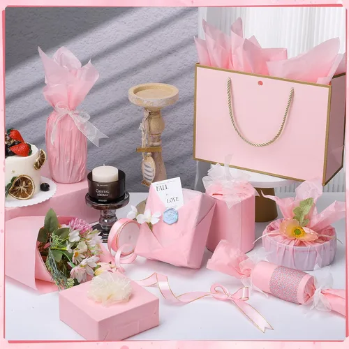 Vista 4 de woric 160 hojas de papel de seda rosa para bolsas de regalo de 20 x 14