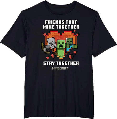 Vista 34 de Minecraft Camiseta de San Valentín Friends That Mine Together Mobs, Negro