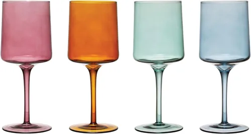 Vista 10 de Creative Co-Op Vasos soplados a mano, 6 onzas, cristalería de 4 colores surtidos, multicolor