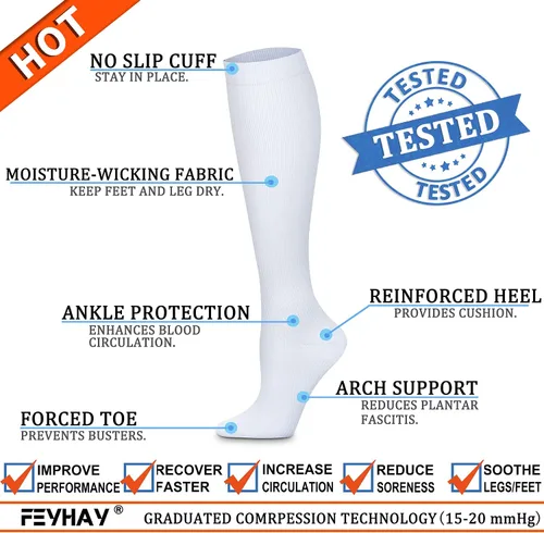 Vista 4 de FEYHAY Calcetines de compresión de cobre (8 pares) de 15-20 mmHg de circulación es la mejor atlética y diaria para hombres y mujeres, correr