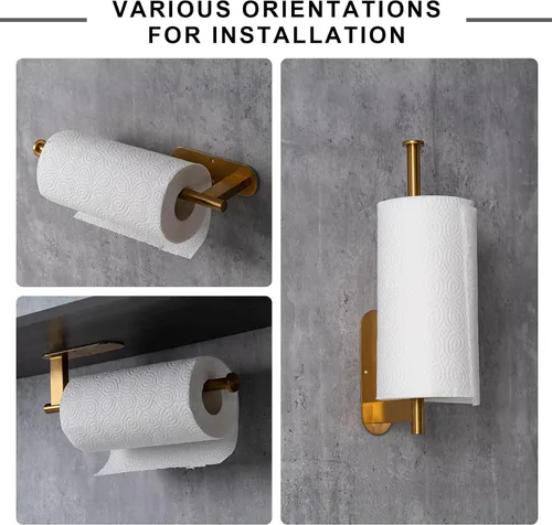 Vista 4 de Soporte para toallas de papel, soporte de toalla de papel de acero Oro acero inoxidable 1 pieza