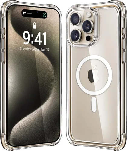 Vista 10 de Mkeke Funda magnética diseñada para iPhone 15 transparente, compatible con Magsafe, [no amarilla] [protección contra caídas de grado militar] fundas