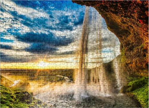 Vista 8 de MyPuzzle Seljalandsfoss Waterfall At Sunset Iceland - Rompecabezas prémium de 100 piezas para adultos
