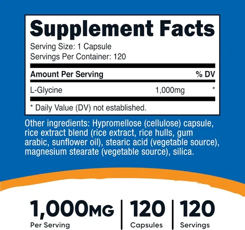 Vista 2 de Nutricost L-Glicina 1000 mg, 120 cápsulas, vegetariana, sin OMG y sin gluten