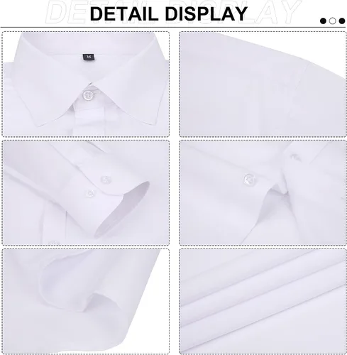 Vista 5 de Camisa de vestir de manga larga para hombre, ajuste regular, casual, con botones, color liso, con bolsillos