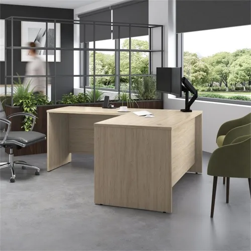 Vista 2 de Bush Business Furniture Studio - Escritorio en forma de L de 6 pulgadas de ancho x 3D con retorno de 42 W en olmo natural, estación de trabajo L