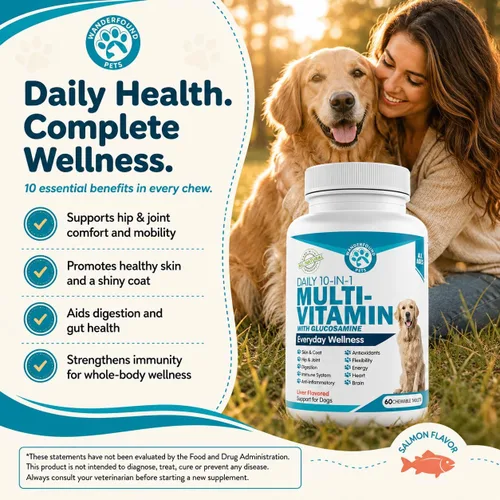 Vista 3 de Wanderfound Pets Multivitamínico 10 en 1 para perros, vitaminas masticables para perros con glucosamina, D3 y MSM, suministros de salud para perros