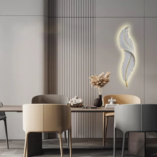 Vista 6 de Lámpara de pared de plumas moderna LED con diseño de plumas blancas elegante 3000 K-6000 K, lámpara de pared LED vintage para dormitorio, sala