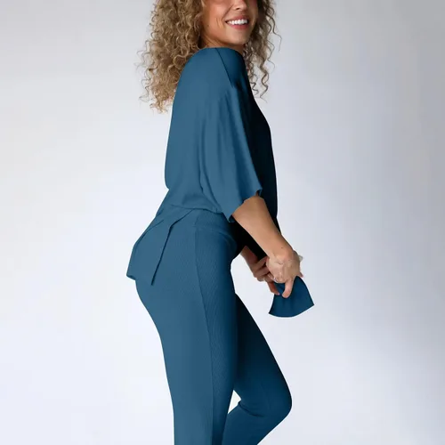 Vista 8 de Gumipy Women's 2 Piece Outfit All Weekend Long Pant Set Casual Fall Outfits 34 Sleeve Ribbed T-Shirt & Wide Leg Pants Tracksuit
