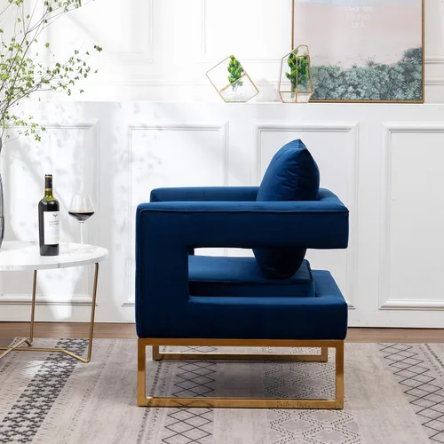 Vista 6 de Roundhill Furniture Lenola - Silla tapizada con brazos, color azul, 29.75 pulgadas de profundidad x 27.5 pulgadas de ancho x 34.5 pulgadas de alto