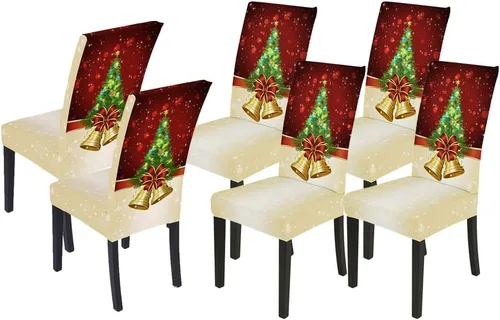 Vista 44 de XMNTG Juego de 6 fundas para sillas de Navidad, con estampado de ciervos, decoración de Navidad, fundas extraíbles para sillas antideslizantes Negro