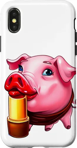 Vista 5 de Funda para iPhone 17 con lápiz labial para niñas en un cerdo