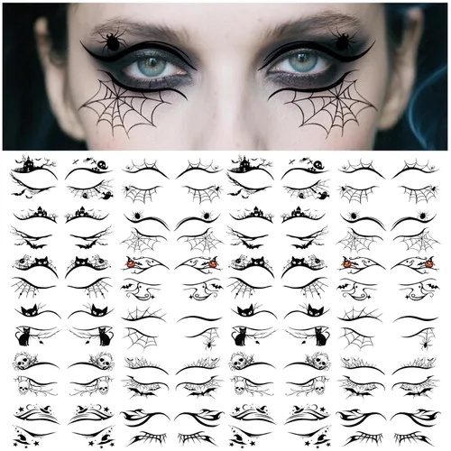 Vista 10 de 124 tatuajes temporales de Halloween que brillan en la oscuridad para niños, calcomanías de tatuaje falsas luminosas impermeables para fiesta