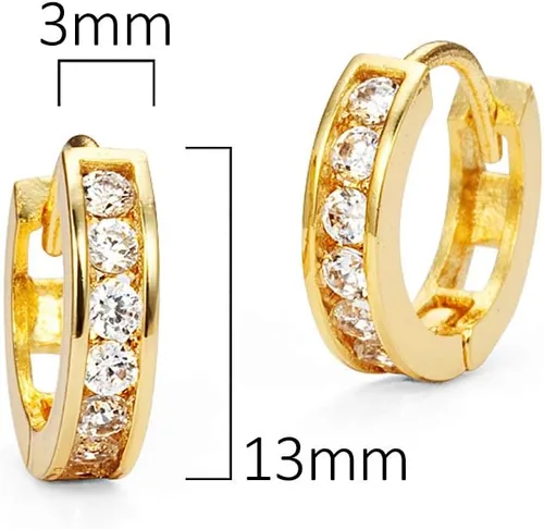 Vista 2 de Arete de latón chapado en oro 14K tipo argolla para niñas