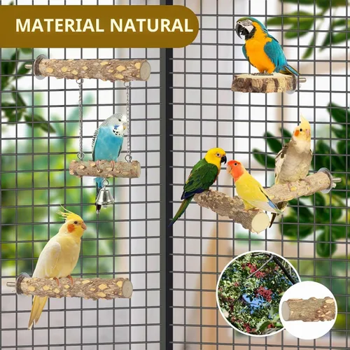 Vista 4 de Perchas para pájaros, 4 piezas de ramas de madera natural para pájaros, perca de pájaros, jaula de palo de masticar, accesorios para loros, ramas