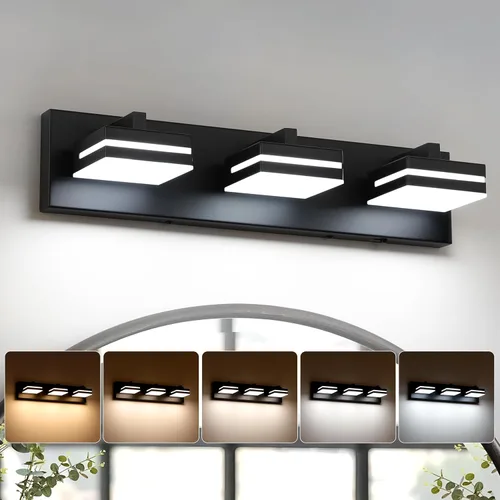 Vista 8 de Joossnwell Luz de Tocador de Baño (4 Luces, 26.77 Pulgadas) Luminarias de Baño Negras Sobre Espejo LED Iluminación Moderna de Tocador Luces de Baño