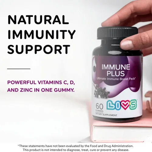 Vista 2 de LIVS Gomitas Immune Plus – Extracto de saúco con vitamina C, D3 y zinc Suplementos de apoyo inmunológico a base de plantas para adultos y niños