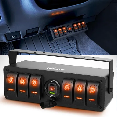 Vista 18 de Nilight - Caja de interruptor basculante (4 cuadrillas, 12 V, SPST, encendido), color naranja Toggle Switches PD Type C and QC 3.0 USB Sockcet