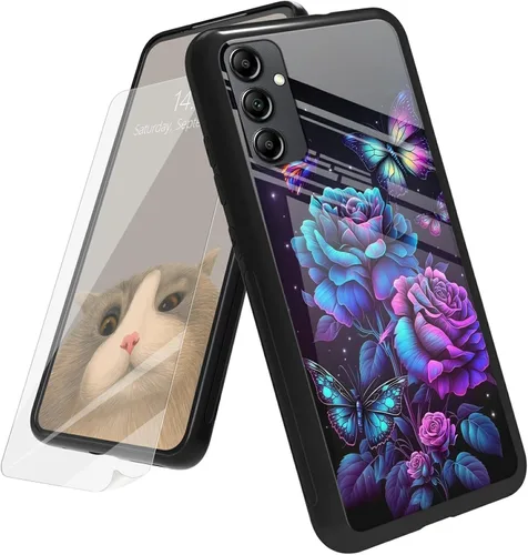 Vista 183 de Funda para Samsung Galaxy A12 5G con protector de pantalla, parte trasera de vidrio templado + TPU de silicona suave que absorbe los golpes