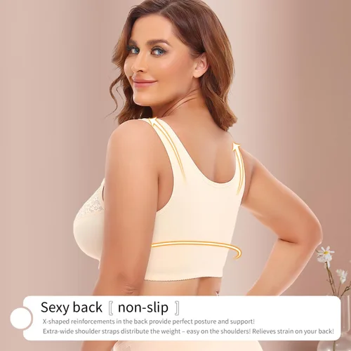 Vista 3 de Everyday Comfort - Brasier de postura con cierre frontal para mujer, sin varillas, sin relleno, con correa de encaje ancha