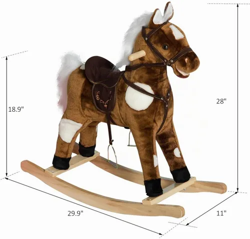 Vista 7 de Qaba Kids - Silla de montar con peluche de caballo mecedora de metal con música de canciones infantiles - Marrón oscuro Niños, felpa de metal