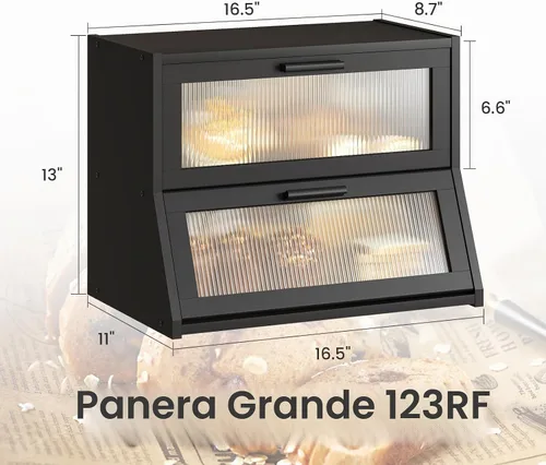 Vista 6 de GHWIE Panera de bambú de doble capa para encimera de cocina, contenedor de almacenamiento de pan de gran capacidad, recipiente para pan con panel