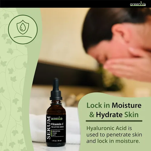 Vista 8 de GreenIVe Suero de vitamina C para cara con ácido hialurónico y colágeno vegetal, suero facial hidratante Tri-Lifting - Cuidado de la piel iluminador