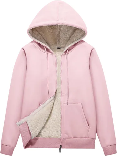 Vista 11 de Flygo Sudadera con capucha para mujer, con cremallera, forro polar, tipo sherpa, abrigada, chaqueta de invierno Gris ceniza