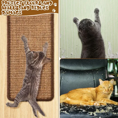 Vista 4 de Tuanse 4 alfombrillas rascadoras para gatos, 15.7 x 7.8 pulgadas, almohadilla rascador de sisal para gatos, alfombra horizontal para rascar el suelo