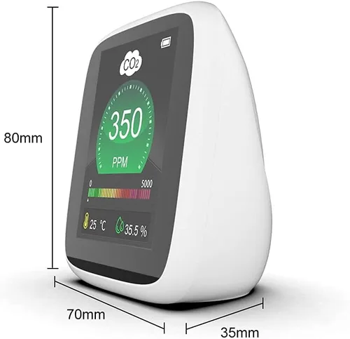 Vista 6 de Monitor de calidad de aire de CO2, medidor de contaminación y ventilación, sensor que prueba y detecta niveles de CO2 PPM, temperatura y humedad