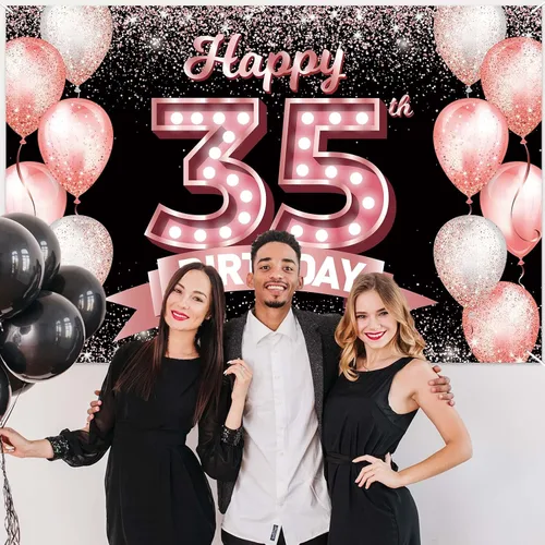 Vista 307 de Cartel de feliz cumpleaños décimo oro rosa, telón de fondo, saludos a 10 años, globos de confeti, decoración temática para niñas de 10 años